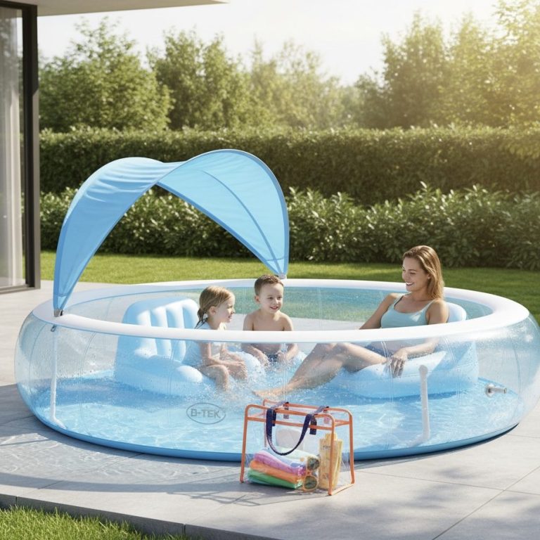 B-TEK high-precision RF welding for technical TPU and PVC inflatable pools, pool sliding, water park, and premium stadium bags.