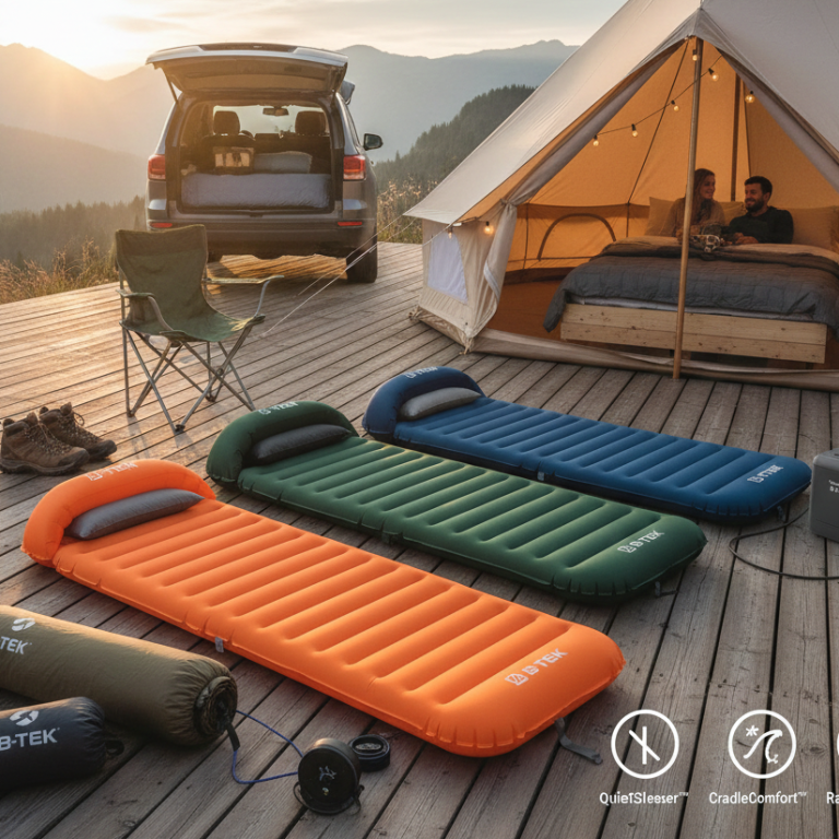Ultra-lightweight puncture-resistant PVC and TPU camping pads with integrated modular joining technology.